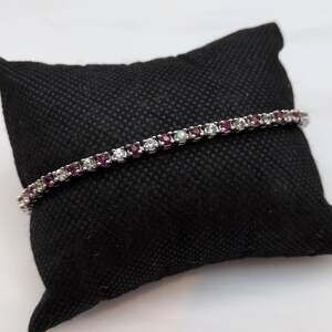 Sterling Silver 925 Lab Ruby & White Gemstone Tennis Bracelet 7.5in 10.48g